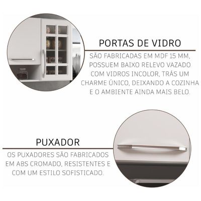 Cozinha Modulada Compacta Fidelitá Viena 4 Peças 260cm 11 Portas 3 Gavetas Com Tampo Branco