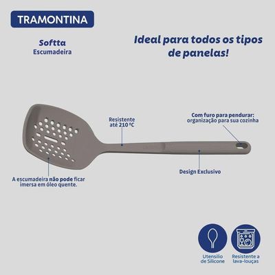Escumadeira Tramontina Softta Cinza Em Silicone