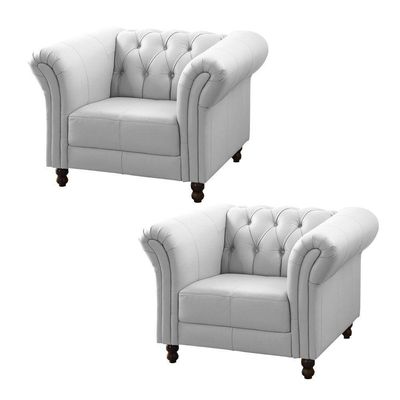 Kit 2 Poltronas Decorativa Couro Branco