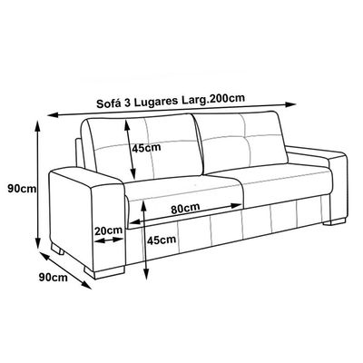 Sofá 3 Lugares 200cm Turim Couro Fendi