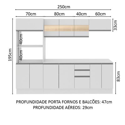 Cozinha Completa Smart Modulada com Balcão Tampo MDF Madesa