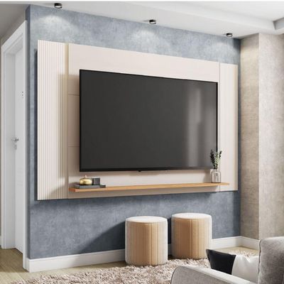 Painel Para Tv Até 65 Polegadas 1,80m Com Impressão 3D Intense Caemmun Madeir/off