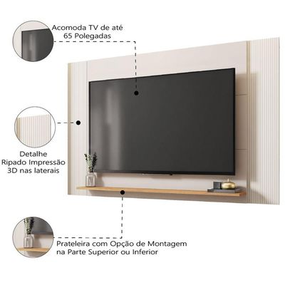 Painel Para Tv Até 65 Polegadas 1,80m Com Impressão 3D Intense Caemmun Madeir/off