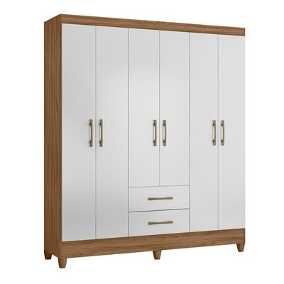 Guarda Roupa Roupeiro Panamá 6 Portas 2 Gavetas Produzido em Material Mdp Moval Naturale/Branco