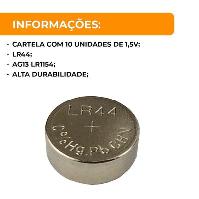 Bateria Lr44, Ag13, Lr1154 Elgin Pilha Alcalina Original - 3 Cartelas