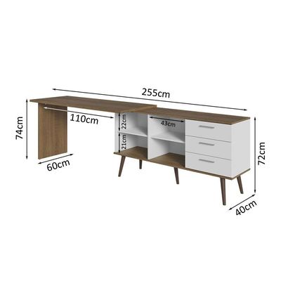Escrivaninha Mesa De Escritório De Canto 3 Gavetas Branco/rustic Lisboa Madesa