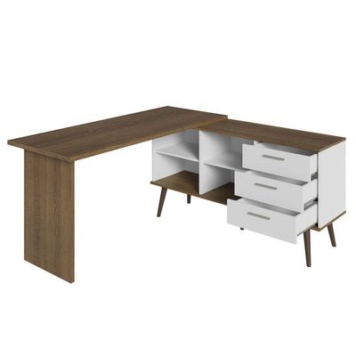 Escrivaninha Mesa De Escritório De Canto 3 Gavetas Branco/rustic Lisboa Madesa