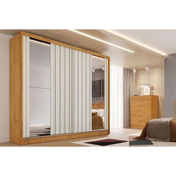 Guarda Roupa Casal 2 Portas De Correr Ripadas C- Espelhos E 4 Gavetas Galati Peroba-off White - Europa Guarda Roupa Casal 2 Portas De Correr Ripadas C- Espelhos E 4 Gavetas Galati Peroba-off White - Europa