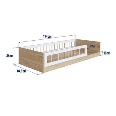 Cama Infantil De Chão Montessoriana Menino E Menina Solteiro 194cm Com Grade Proteção Aveiro Oak