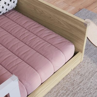 Cama Infantil De Chão Montessoriana Menino E Menina Solteiro 194cm Com Grade Proteção Aveiro Oak