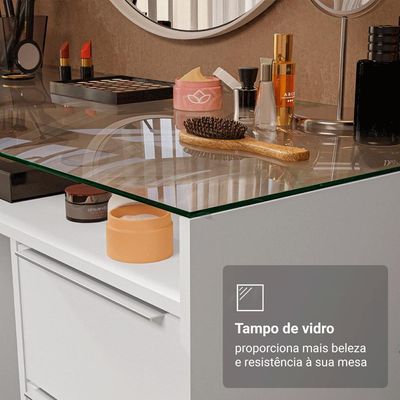 Escrivaninha Penteadeira 136cm 1 Porta 3 Gavetas Tampo De Vidro Madesa Branco