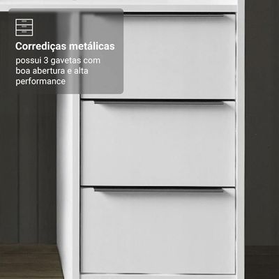 Escrivaninha Penteadeira 136cm 1 Porta 3 Gavetas Tampo De Vidro Madesa Branco