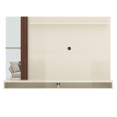 Painel Ripado Tv 55 Polegadas Suspenso Com Espelho Sarabi - Off White E Naturale