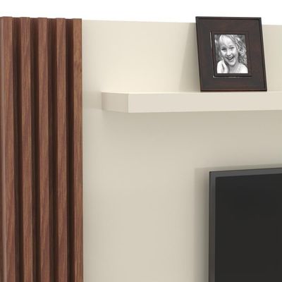 Painel Ripado Tv 55 Polegadas Suspenso Com Espelho Sarabi - Off White E Naturale