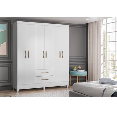 Guarda Roupa Roupeiro Panamá 6 Portas 2 Gavetas Produzido em Material Mdp Moval Branco