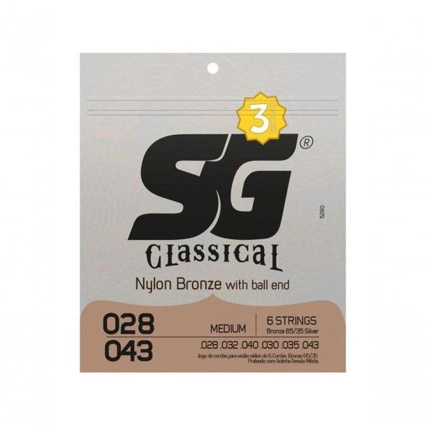 Encordoamento Para Violão Nylon Bronze Medium Pack (c-3) Sg