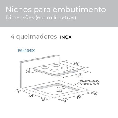 Cooktop 4 Bocas Suggar Aço Inox à Gás Bivolt FG4134IX