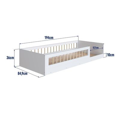 Cama Infantil De Chão Montessoriana Menino E Menina Solteiro 194cm Com Grade Proteção Branco
