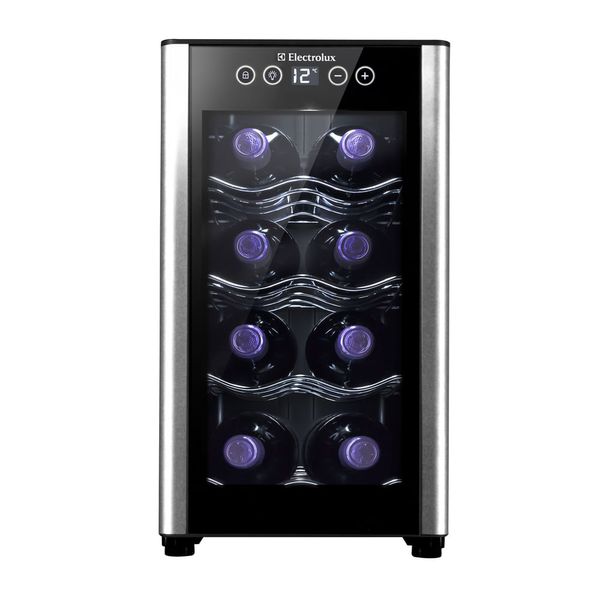 Adega de Vinho Climatizada Electrolux 8 garrafas Uma Porta Acabamento em Alumínio (ACB08) Bivolt