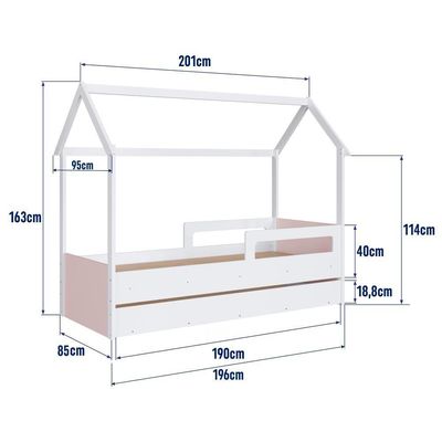 Cama Infantil Bicama Montessoriana Casinha Solteiro Auxiliar Branco com Rosa
