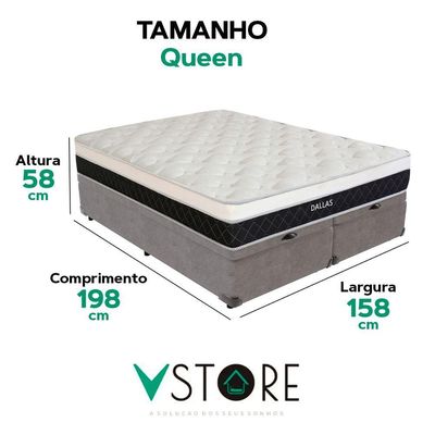 Cama Box Baú Queen Cinza E Colchão Dallas Molas Vstore
