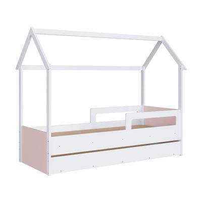 Cama Infantil Bicama Montessoriana Casinha Solteiro Auxiliar Branco com Rosa