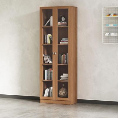 Armário Estante Com 2 Portas De Vidro Cr25069 Amendoa