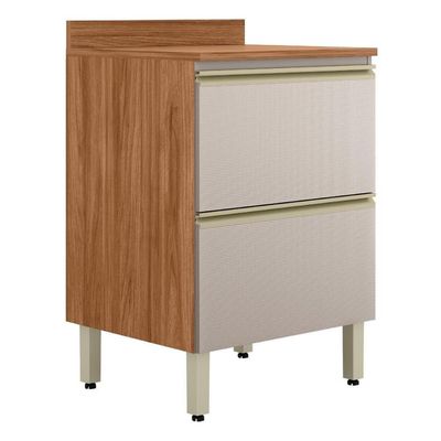 Balcão De Cozinha Proença 60cm 1 Porta E 1 Gaveta Nogueira Touch-nude Com Tampo Mdf - Demartêz
