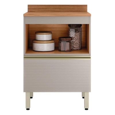 Balcão De Cozinha Proença 60cm 1 Porta E 1 Gaveta Nogueira Touch-nude Com Tampo Mdf - Demartêz