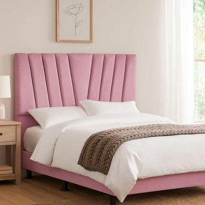 Cabeceira Cama Box Casal 140 Cm Joana Em Suede Com Frame Rosa