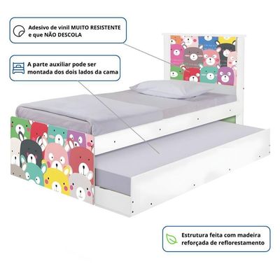 Bicama Juvenil Com Cabeceira Adesivada Ursinhos Coloridos