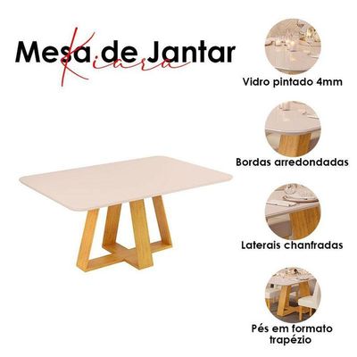Mesa De Jantar Kiara Tampo Chanfrado Curvo Cedro Off White – Dj Móveis