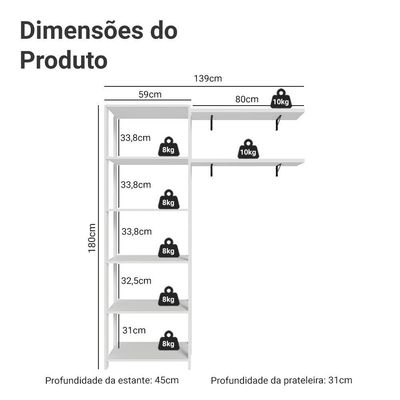 Estante Armário Multiuso E Prateleiras Para Lavanderia 139cm Madesa Branco