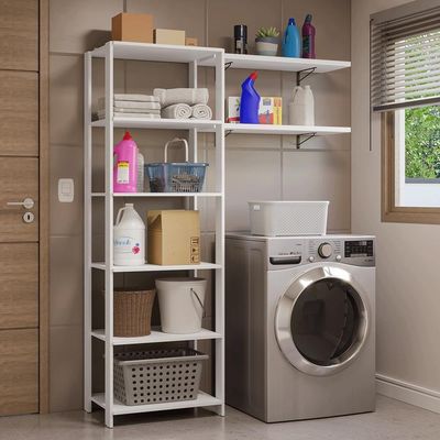 Estante Armário Multiuso E Prateleiras Para Lavanderia 139cm Madesa Branco