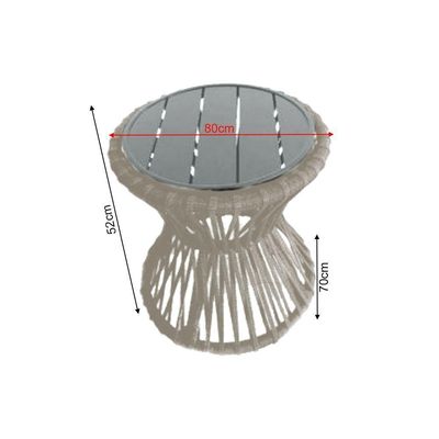 Mesa De Centro Sol Em Corda Náutica E Base Em Alumínio Cinza 70cm Areia - Cor: Bege
