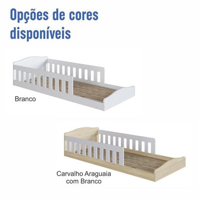 Cama Infantil De Chão Montessoriana De Solteiro Menino Menina Com Grade Proteção Branco