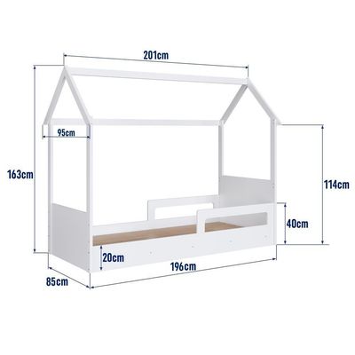 Cama Infantil Montessoriana Casinha Menino Menina Solteiro Com Proteção Lateral Branca