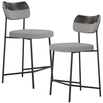 Kit 02 Banquetas Baixa Bar Cozinha Sala Jantar Preto Melina L02 Couríssimo Preto Linho Cinza - Lyam Decor