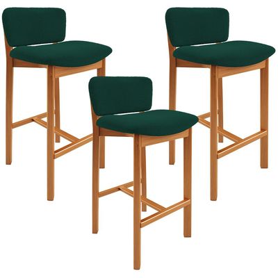 Kit 03 Banquetas Alta Para Cozinha Sala de Jantar Bar Dara L02 Bouclê Verde Musgo - Lyam Decor