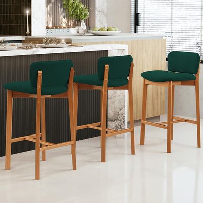 Kit 02 Banquetas Alta Para Cozinha Sala de Jantar Bar Dara L02 Bouclê Verde Musgo - Lyam Decor