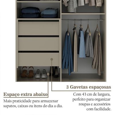 Guarda-Roupa Solteiro Marsala 2 Portas 3 Gavetas Bege