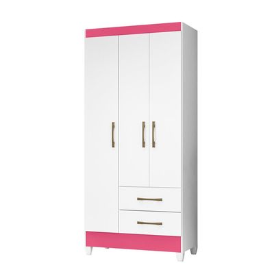 Guarda Roupa Roupeiro Lima 3 Portas 2 Gavetas e 4 Prateleiras Moval Branco / Rosa
