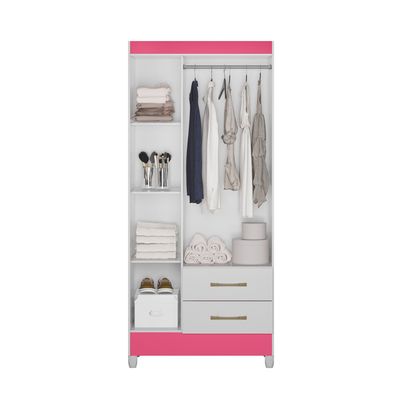 Guarda Roupa Roupeiro Lima 3 Portas 2 Gavetas e 4 Prateleiras Moval Branco / Rosa