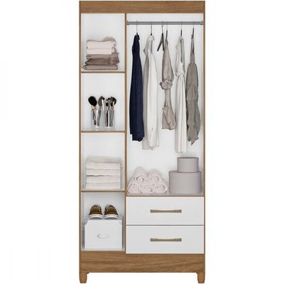 Guarda Roupa Roupeiro Lima 3 Portas 2 Gavetas e 4 Prateleiras Moval Branco / Rosa