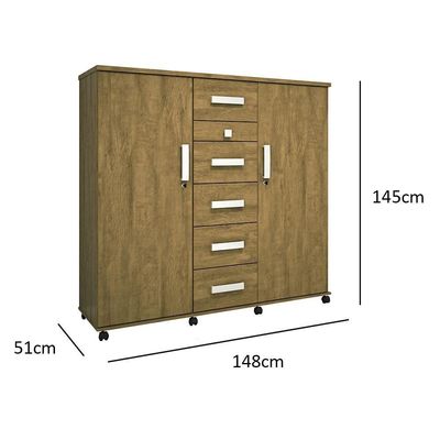 Cômoda Roma - 2 Portas 6 Gavetas Mdp Amêndoa - Lukaliam Móveis