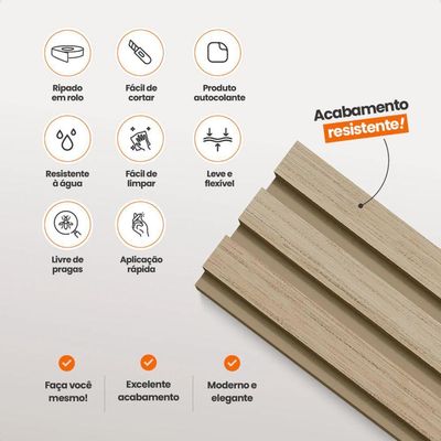 Painel Ripado Laminado De Eva Autocolante Flexível Rolo 10mt Carvalho