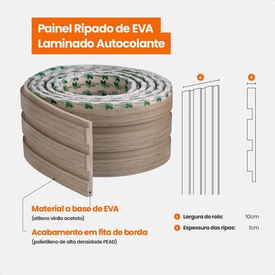 Painel Ripado Laminado De Eva Autocolante Flexível Rolo 10mt Carvalho