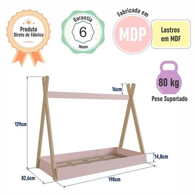 Cama Infantil Cabana Montessoriana De Solteiro Para Menino Menina Rosa
