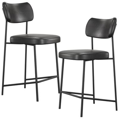 Kit 02 Banquetas Baixa Bar Cozinha Sala De Jantar Preto Melina L02 Couríssimo Preto - Lyam Decor