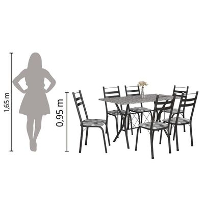 Conj De Mesa Com 6 Cadeiras 1,40m Granito/Dark Dark